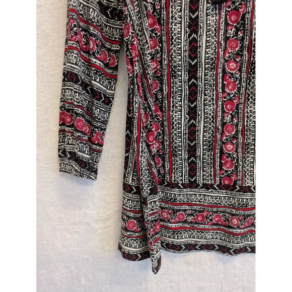 Express Women XS TP Boho Floral Print Tassel Tie Long Sleeve Rayon Tunic Dress - Picture 2 of 8